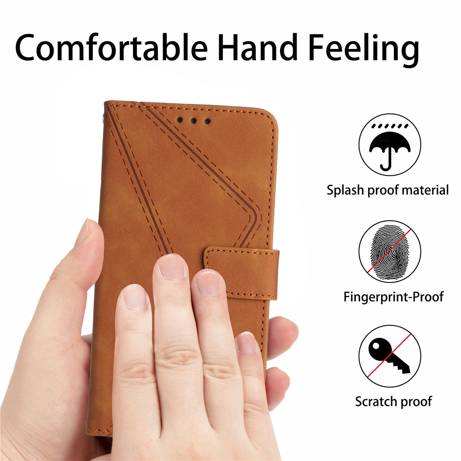HT05 For Oppo A59 5G Skin-Feel Leather Case Wallet Splicing Phone Cover - Brown HT05 For Oppo A59 5G Skin-Feel Leather Case Wallet Splicing Phone Cover - Brown